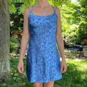 Light Blue Floral Satin Slip Dress Vintage  Y2K